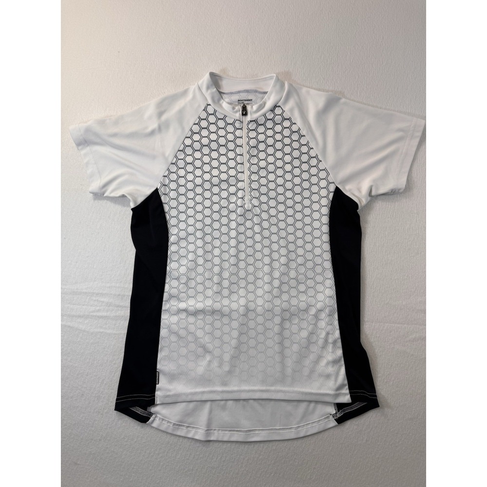 Bontrager Womens Cycling Jeresy 1/4 Zip M White Black Geometric Semi-Fitted EUC
